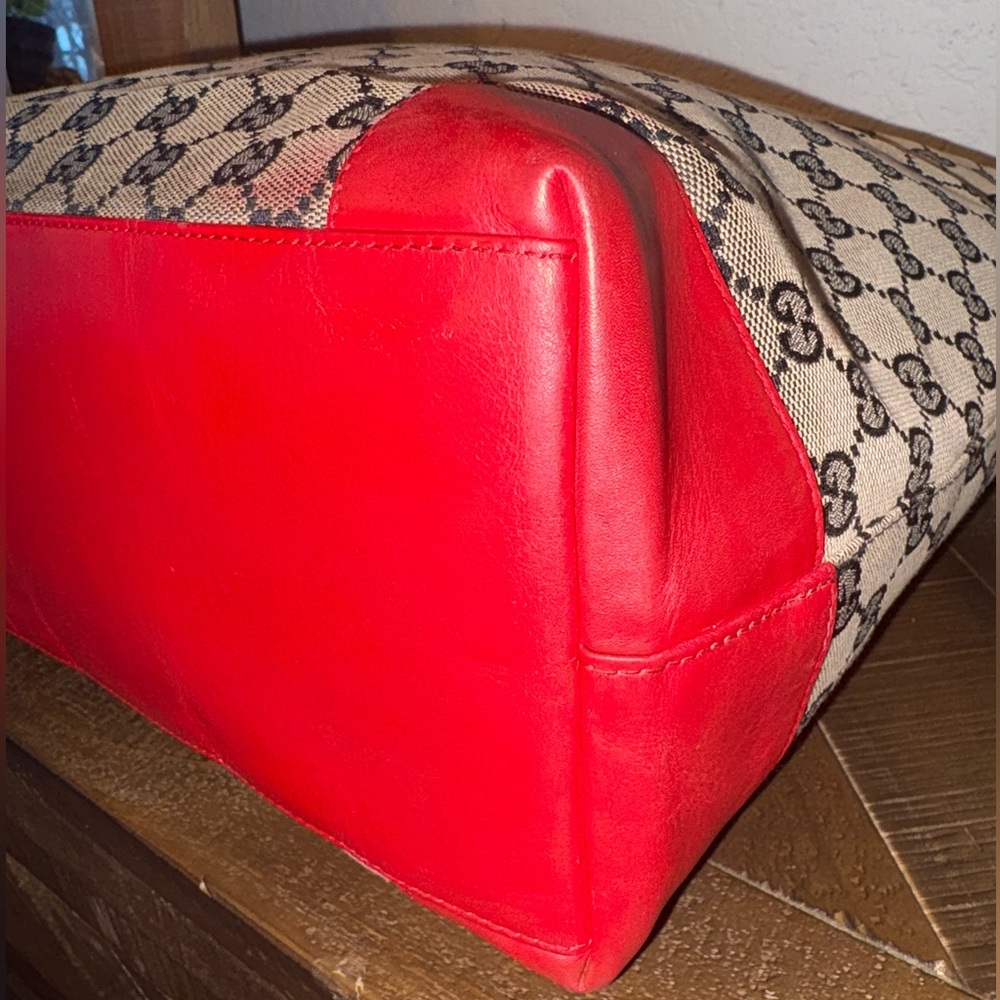 Gucci Red and Brown Monogram Tote Bag - Picture 9 of 16